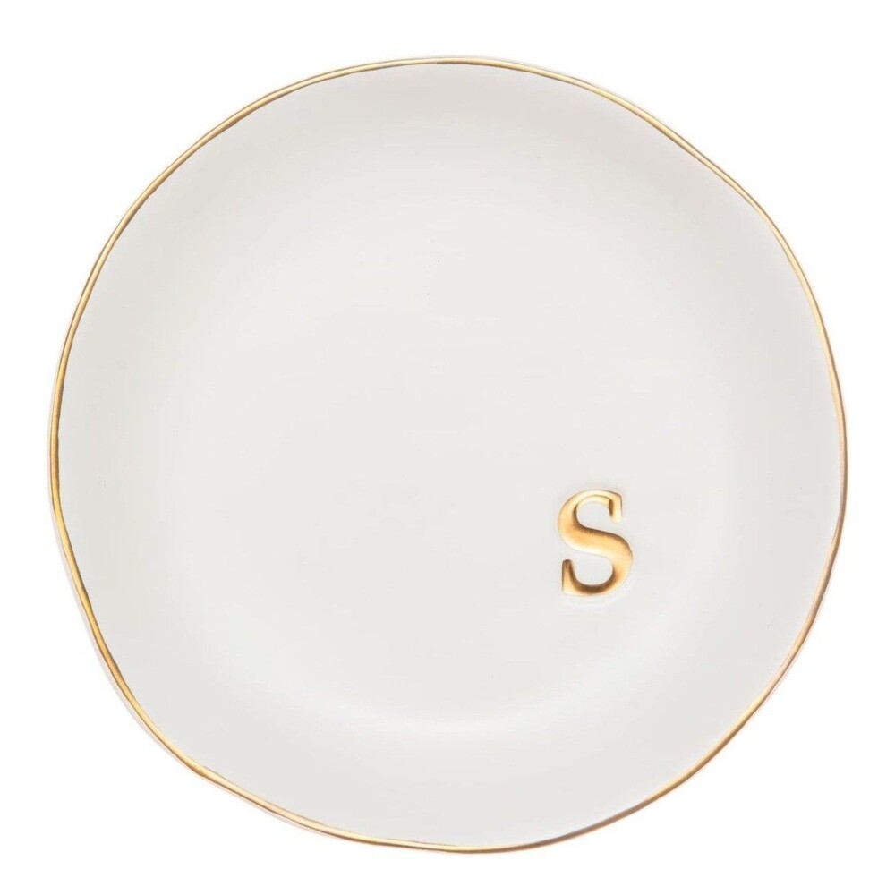 Collective Home Trinket Dish White With Goldtone Monogram Letter "S" New in Box